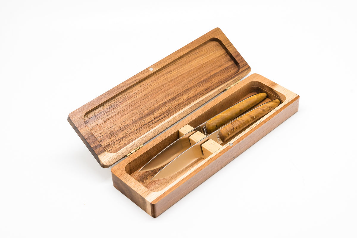 UTSET+COMAS CAJA DE 2 CUCHILLOS DE MESA MADERA ESTABILIZADA NATURAL ...