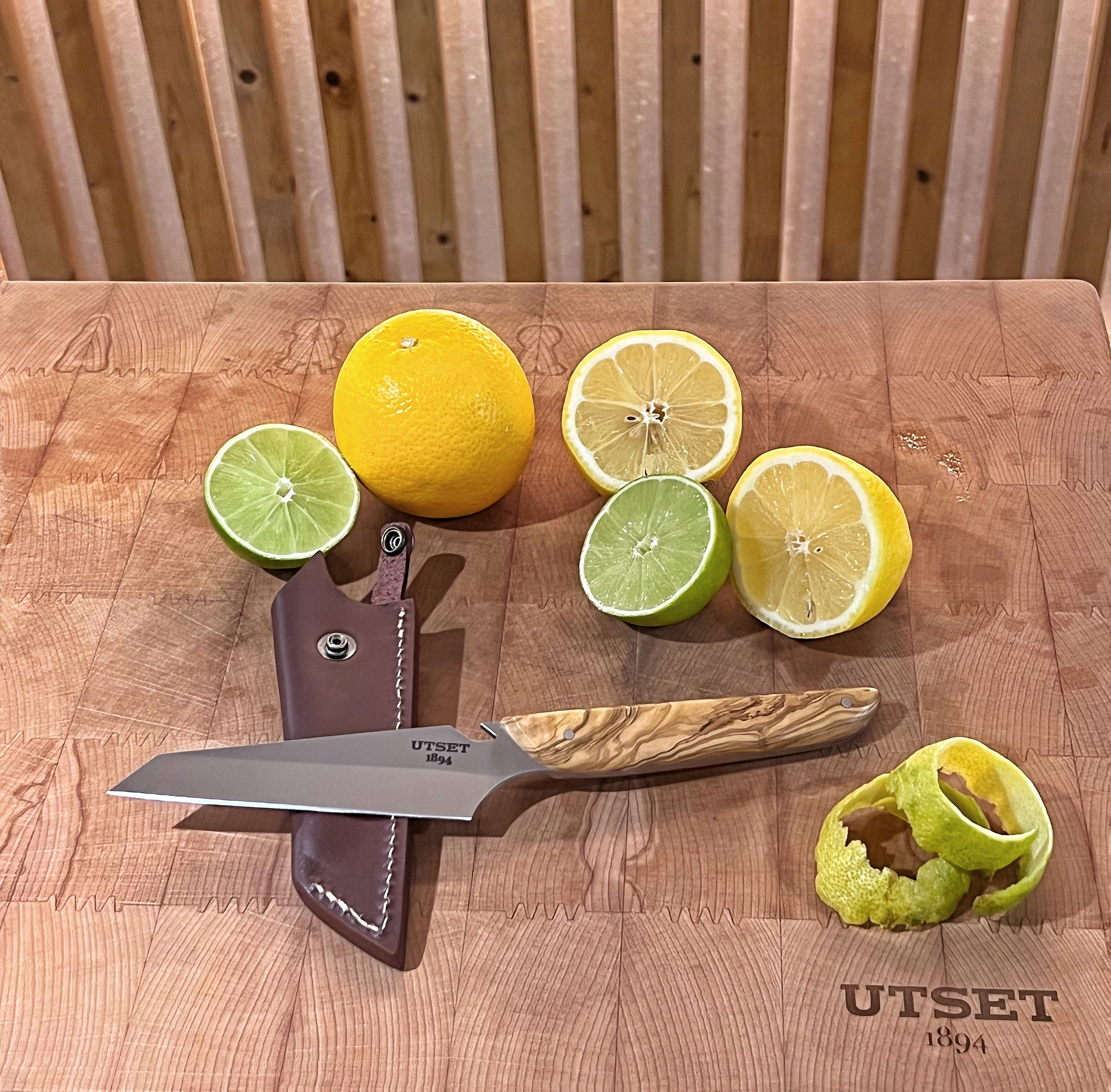 UTSET CUCHILLO BARTENDER CON MANGO DE OLIVO Y HOJA INOX, CON FUNDA DE ...